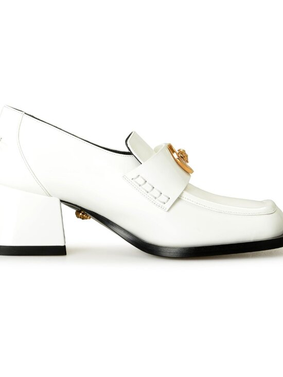 Versace Women's Gold Medusa Patent Leather Heeled Moccasins Shoes US 7.5 IT 37.5 - Picture 4 of 8